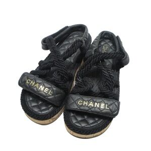 Black Chanel Quilted Rope Sandals size 38